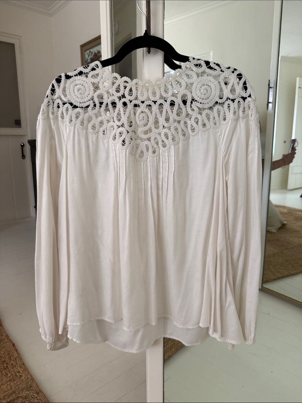 Johnny Was White Lace Yoke Long-Sleeve Blouse